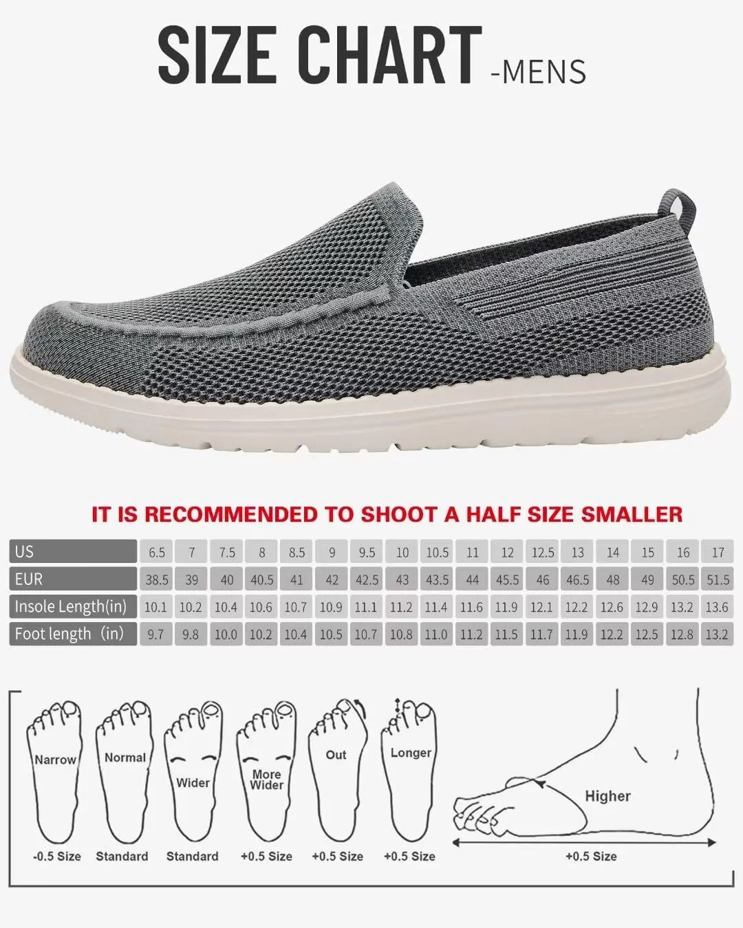 1TAZERO Men Wide Width Slip On Shoes Loafer with Arch Support Insoles Men Casual Shoes for Plantar Fasciiti with Arch Support