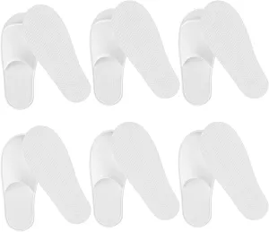 6 Pairs Disposable Spa Slippers for Guest – White Linen Open & Closed Toe, Non-Slip Indoor Slippers for Men Size 10 and Women Size 11 Ideal for House, Hotel, Travel, Wedding Use