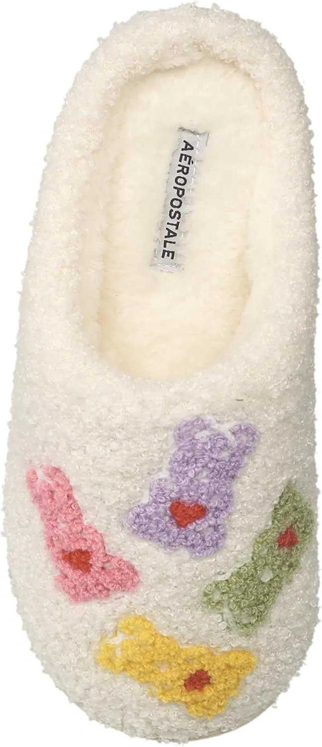 AEROPOSTALE Women's Slippers - Fuzzy Cushioned Comfort Slip-On House Shoes Clog Slipper, Indoor Outdoor Slippers - Printed Design- Slippers for Women