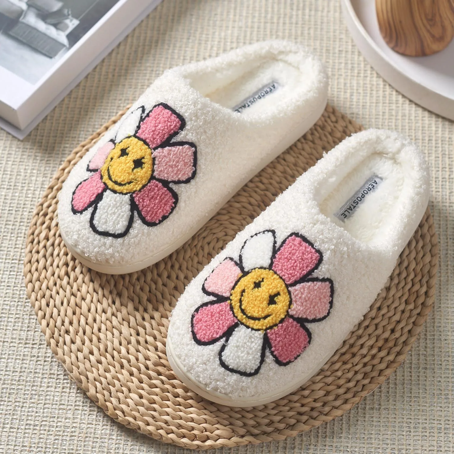 AEROPOSTALE Women's Slippers - Fuzzy Cushioned Comfort Slip-On House Shoes Clog Slipper, Indoor Outdoor Slippers - Printed Design- Slippers for Women