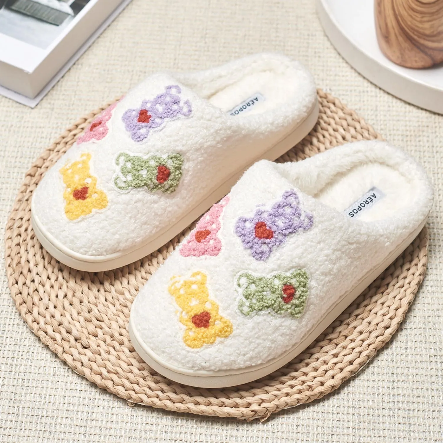 AEROPOSTALE Women's Slippers - Fuzzy Cushioned Comfort Slip-On House Shoes Clog Slipper, Indoor Outdoor Slippers - Printed Design- Slippers for Women