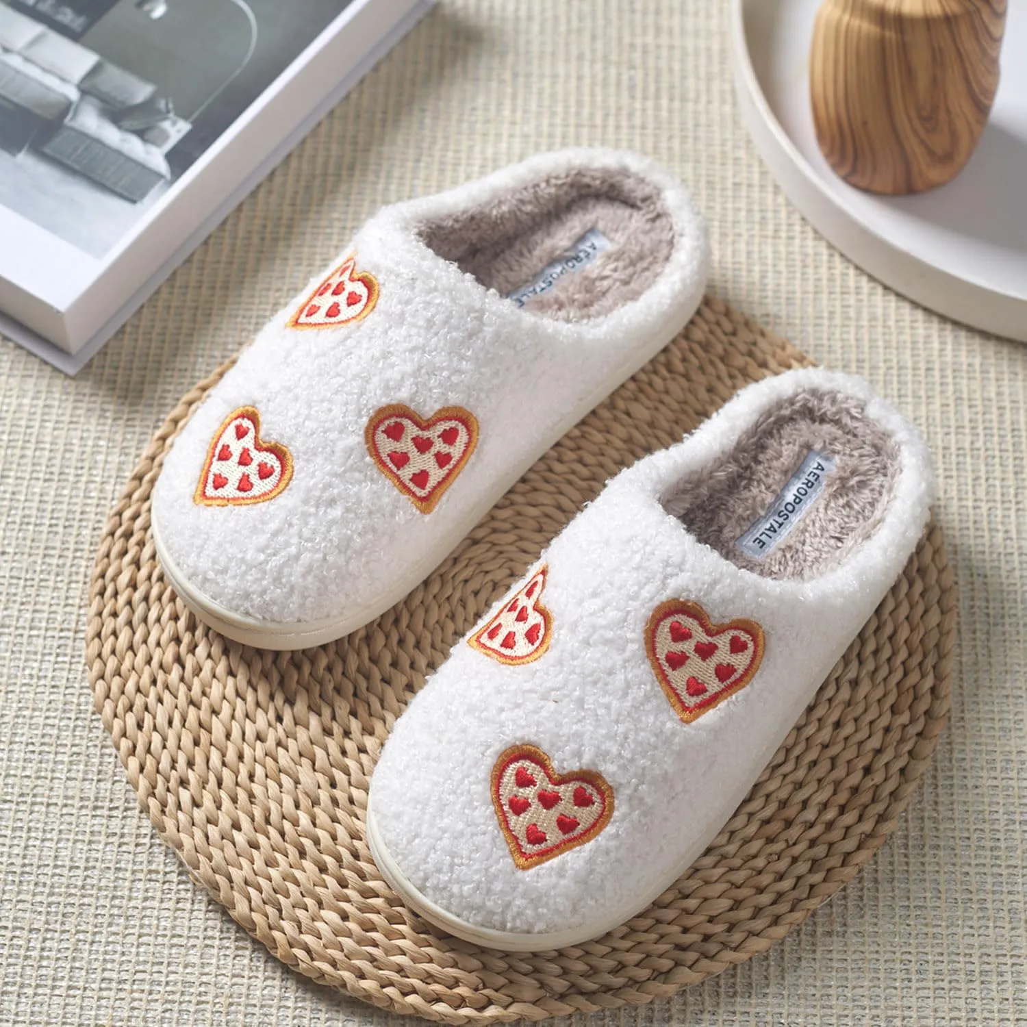 AEROPOSTALE Women's Slippers - Fuzzy Cushioned Comfort Slip-On House Shoes Clog Slipper, Indoor Outdoor Slippers - Printed Design- Slippers for Women
