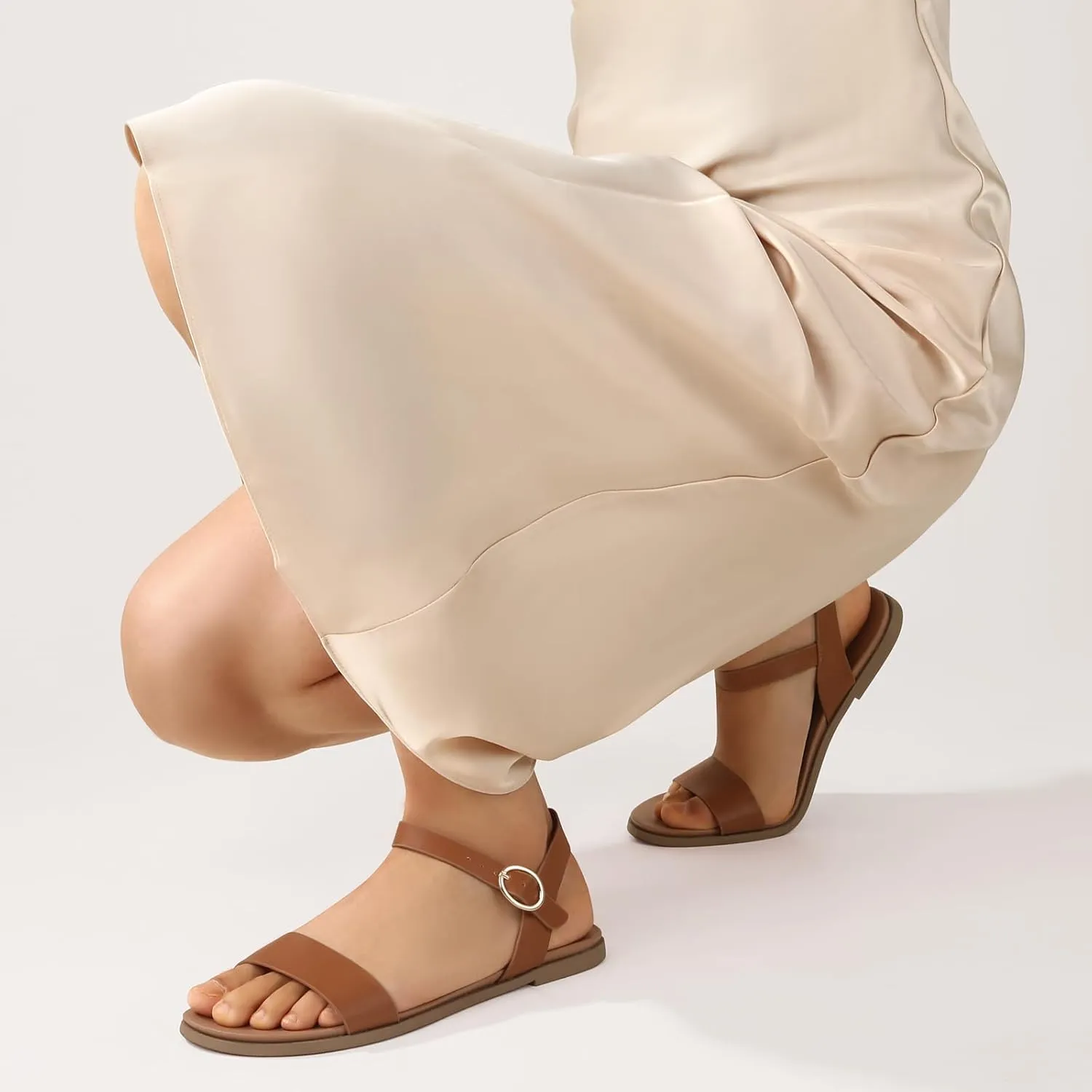 Ankis Flat sandals for Women Open Toe Comfy Women's Flats Tan Black White Sandals for Dressy Work Daily