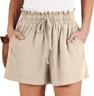 ANRABESS Linen Shorts for Women Summer Casual Wide Leg Loose High Waist Drawstring Dressy Beach Shorts 2025 Comfy Clothes
