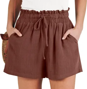 ANRABESS Linen Shorts for Women Summer Casual Wide Leg Loose High Waist Drawstring Dressy Beach Shorts 2025 Comfy Clothes