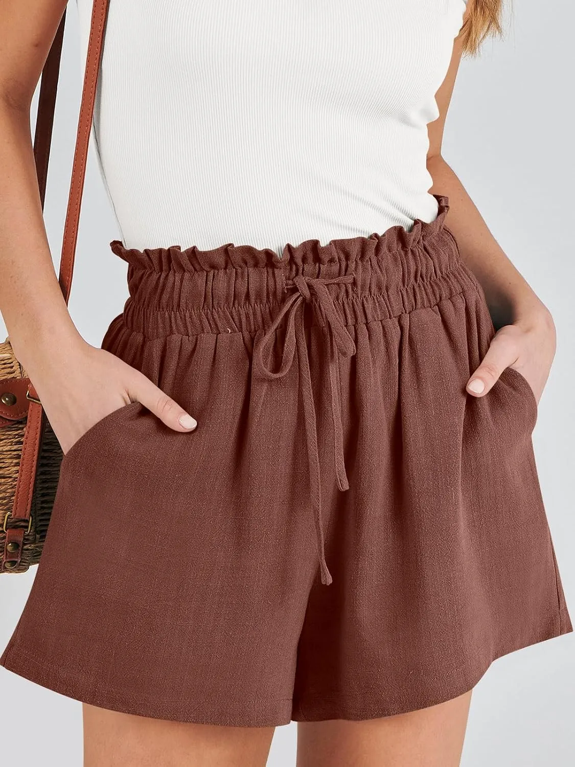 ANRABESS Linen Shorts for Women Summer Casual Wide Leg Loose High Waist Drawstring Dressy Beach Shorts 2025 Comfy Clothes