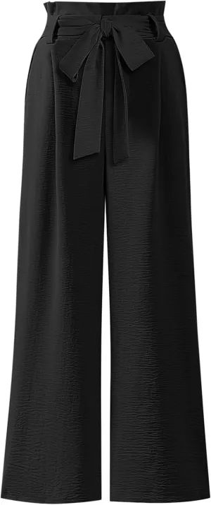 ANRABESS Womens Wide Leg Palazzo Pants Belted High Waisted Business Casual Flowy Long Trousers with Pockets