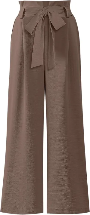ANRABESS Womens Wide Leg Palazzo Pants Belted High Waisted Business Casual Flowy Long Trousers with Pockets