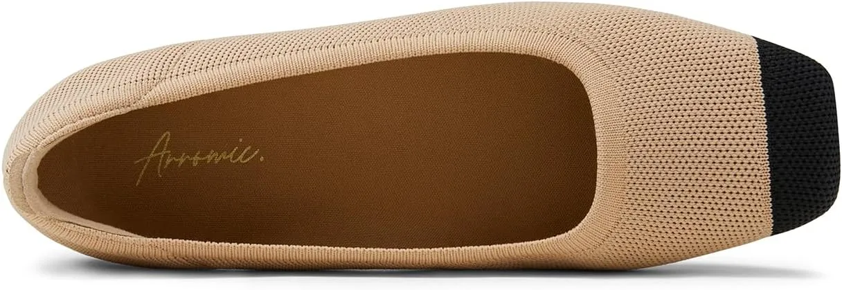 Arromic Black Flats Shoes for Women, Square Toe Ballet Flats Shoes, Washable Comfortable Knit Flats for Women, Soft Slip on Black Flats for Dressy Wedding Work Office Casual