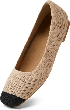 Arromic Black Flats Shoes for Women, Square Toe Ballet Flats Shoes, Washable Comfortable Knit Flats for Women, Soft Slip on Black Flats for Dressy Wedding Work Office Casual