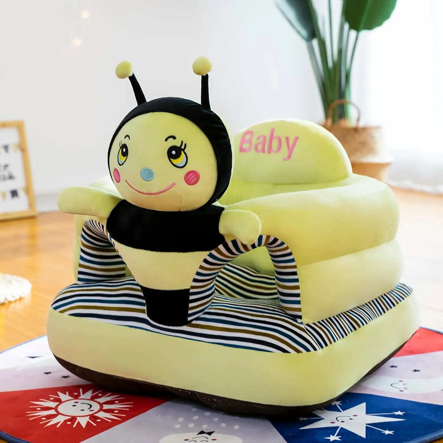 Baby Support Seat, Cute Baby Sofa Chair for Sitting Up, Comfy Plush Infant Seats (Honeybee,W17.5 x H17.5)