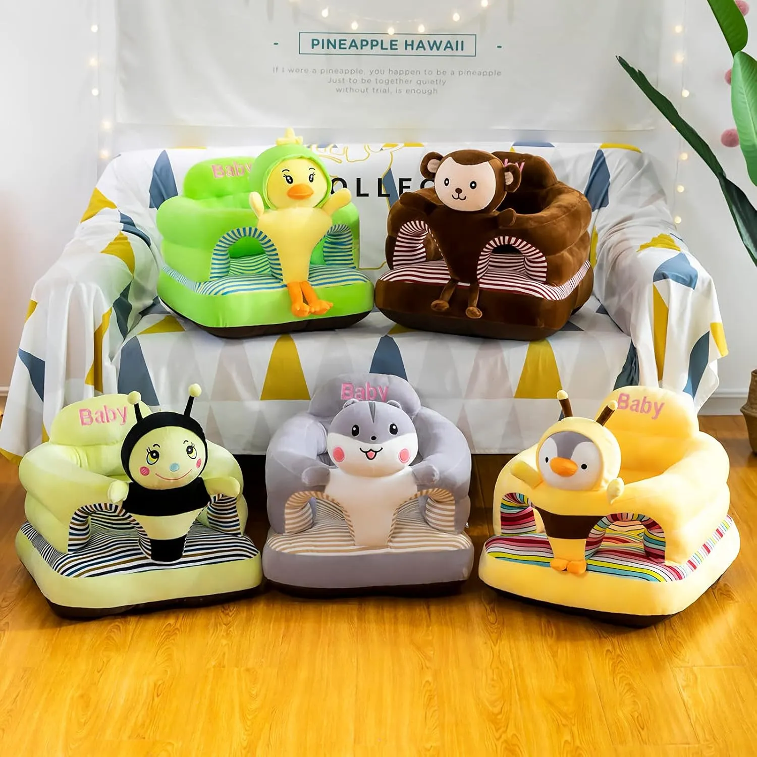 Baby Support Seat, Cute Baby Sofa Chair for Sitting Up, Comfy Plush Infant Seats (Honeybee,W17.5 x H17.5)