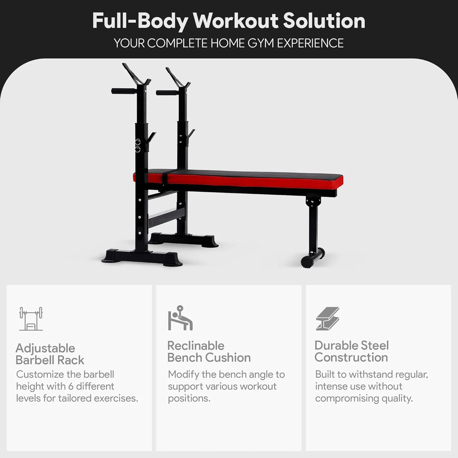 BalanceFrom Adjustable Weight Bench with Squat Rack, Home Gym Strength Workout Station