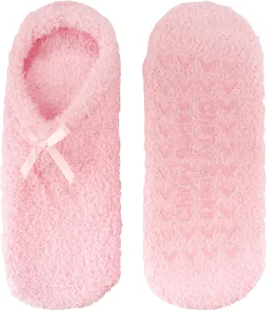 BambooMN Women's Soft Breathable Fuzzy Cozy Footies Travel Home Socks with Non-Skid Bottom