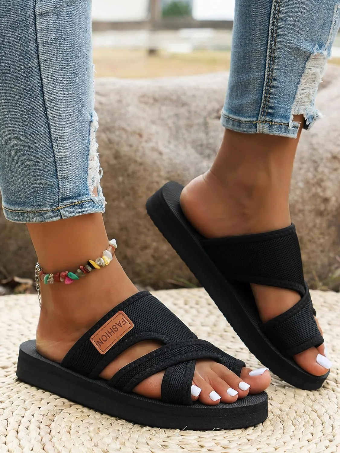 Breathable Mesh Sports Sandals, Women’s Open Toe Beach Casual Walking Shoe Summer Flat Slipper
