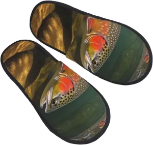 Brook Trout Fly Fishing Women's Fuzzy Slippers Slip-on Slipper Soft Comfy Bedroom Slippers Non-slip House Shoes Medium