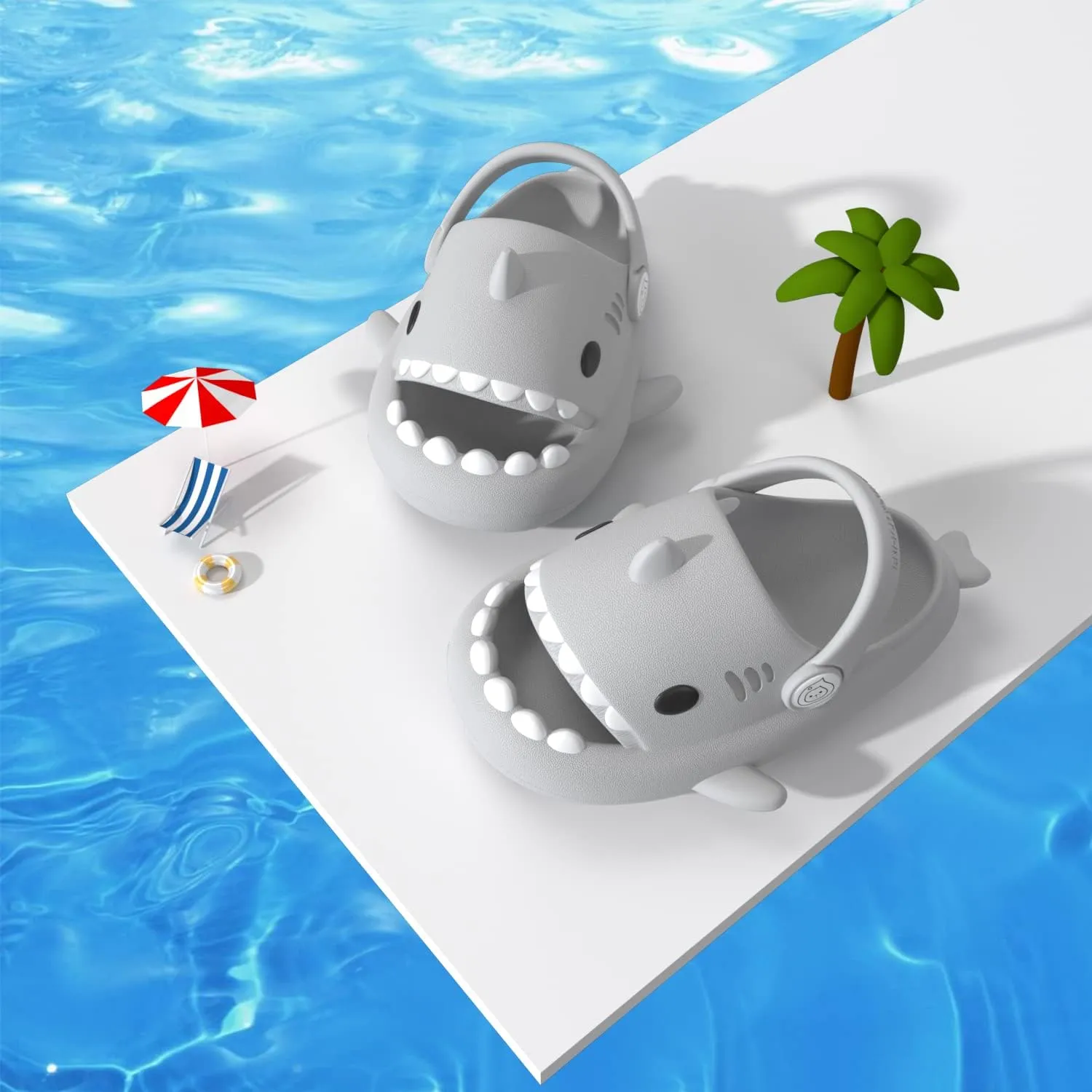 ChayChax Boys Girl Cloud Shark Slides Non-Slip Novelty Open Toe Sandals Extremely Comfy Cushioned Thick Sole Cute Cartoon Shower Slippers Indoor & Outdoor
