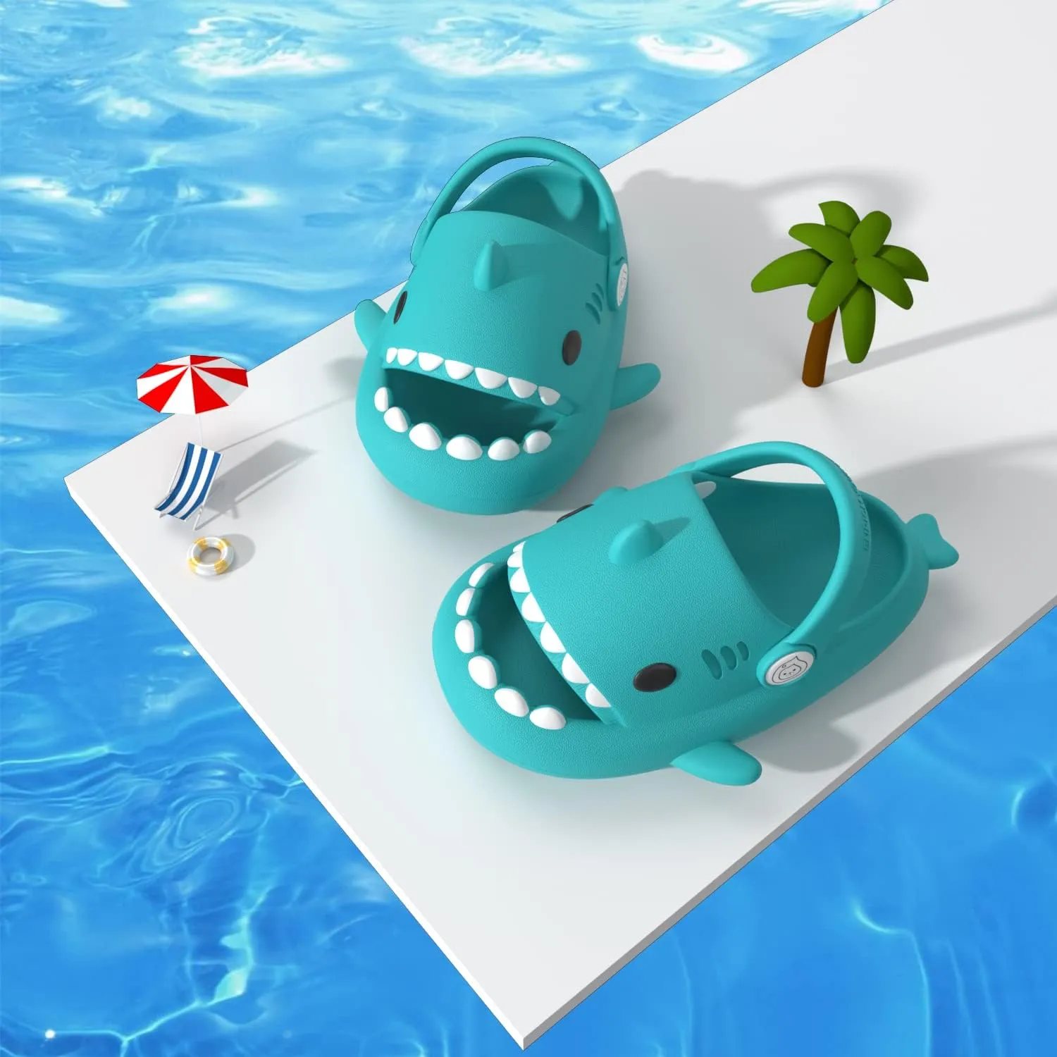 ChayChax Boys Girl Cloud Shark Slides Non-Slip Novelty Open Toe Sandals Extremely Comfy Cushioned Thick Sole Cute Cartoon Shower Slippers Indoor & Outdoor