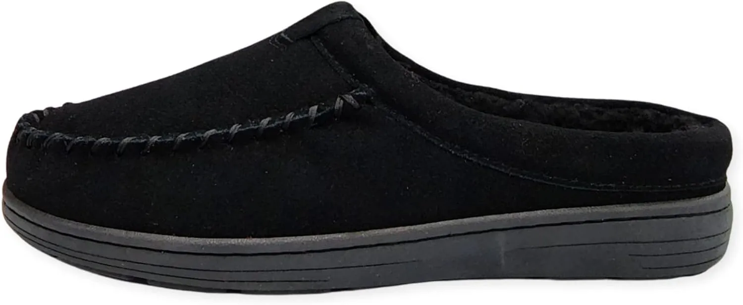 Clarks Men's Open Back Suede Sherpa Lined Clog Slippers, JMH2062 - Indoor/Outdoor Slip-Ons - Comfy & Durable Slides with Soft Plush Lining Cushioned Footbed & Gripped Rubber Outsoles (12 M US,Black)