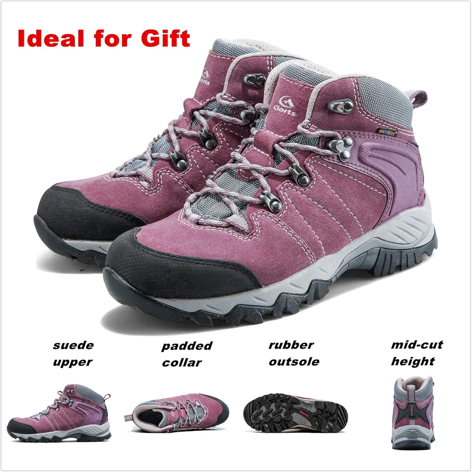 Clorts Women's Hiker Waterproof Lightweight Hiking Camping Boot Outdoor High-Traction Grip Backpacking Shoe