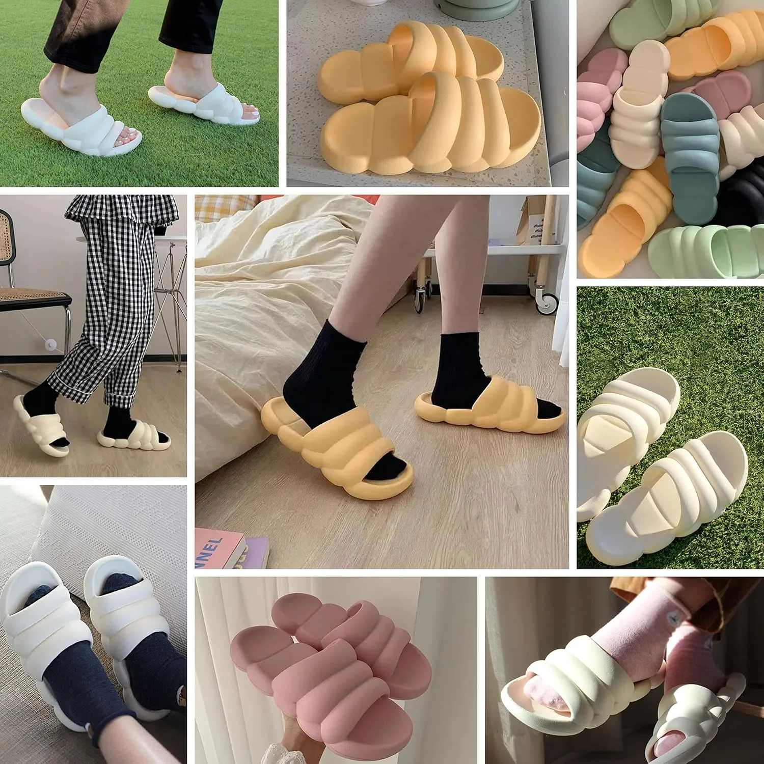 Cloud Rubber Slides | Slippers for Women | Daily Slides | Cozy Pillow Cushion Slippers | Comfort Lightweight Modern | Home Office Lounge Slipper | Non-slip Shower Slides | Outdoor Fashionable Sandals