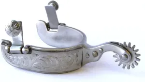 Colorado Saddlery Saratoga Special Engraved Spurs for Men - Brushed Steel, Stylish Boot Spurs with 1-1/4" Eighteen Point Rowels - Perfect for Trail Riding, Horse Tack, Outfitting - Comes in a Pair