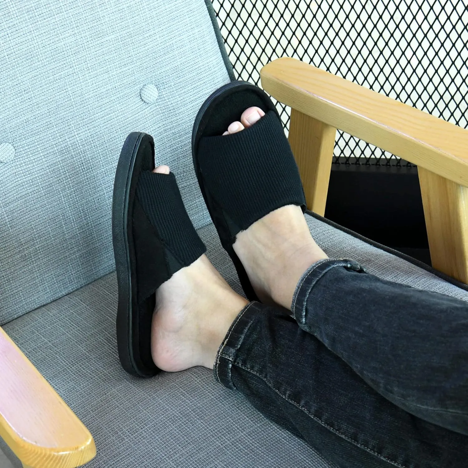 Cozy Men's Open Toe House Slippers Memory Foam,Comfy Slip On Indoor Slippers for Men Breathable, Non-Slip Soft Bedroom Home Slippers Lightweight