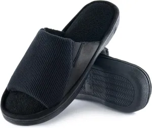 Cozy Men's Open Toe House Slippers Memory Foam,Comfy Slip On Indoor Slippers for Men Breathable, Non-Slip Soft Bedroom Home Slippers Lightweight
