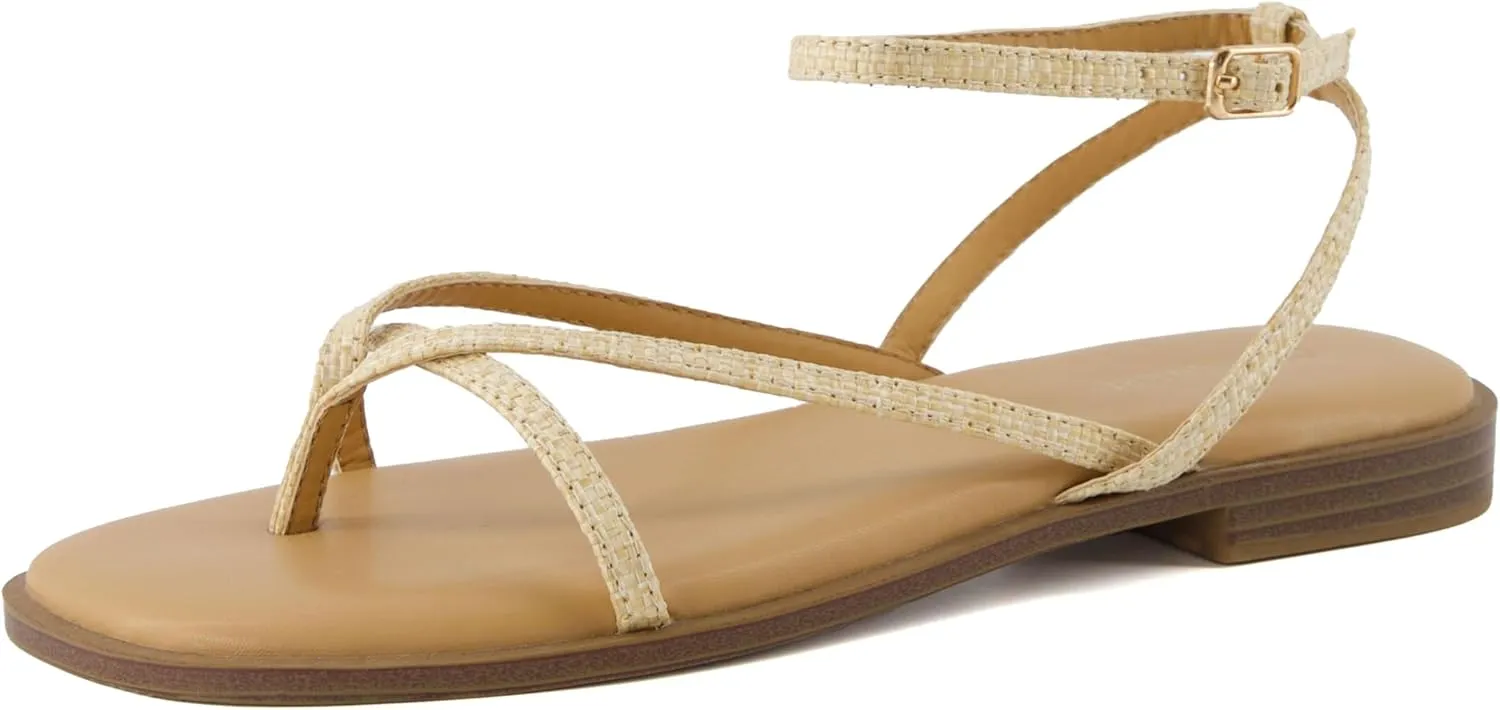 CUSHIONAIRE Women's Vida strappy flat sandal  Memory Foam and Wide Widths Available