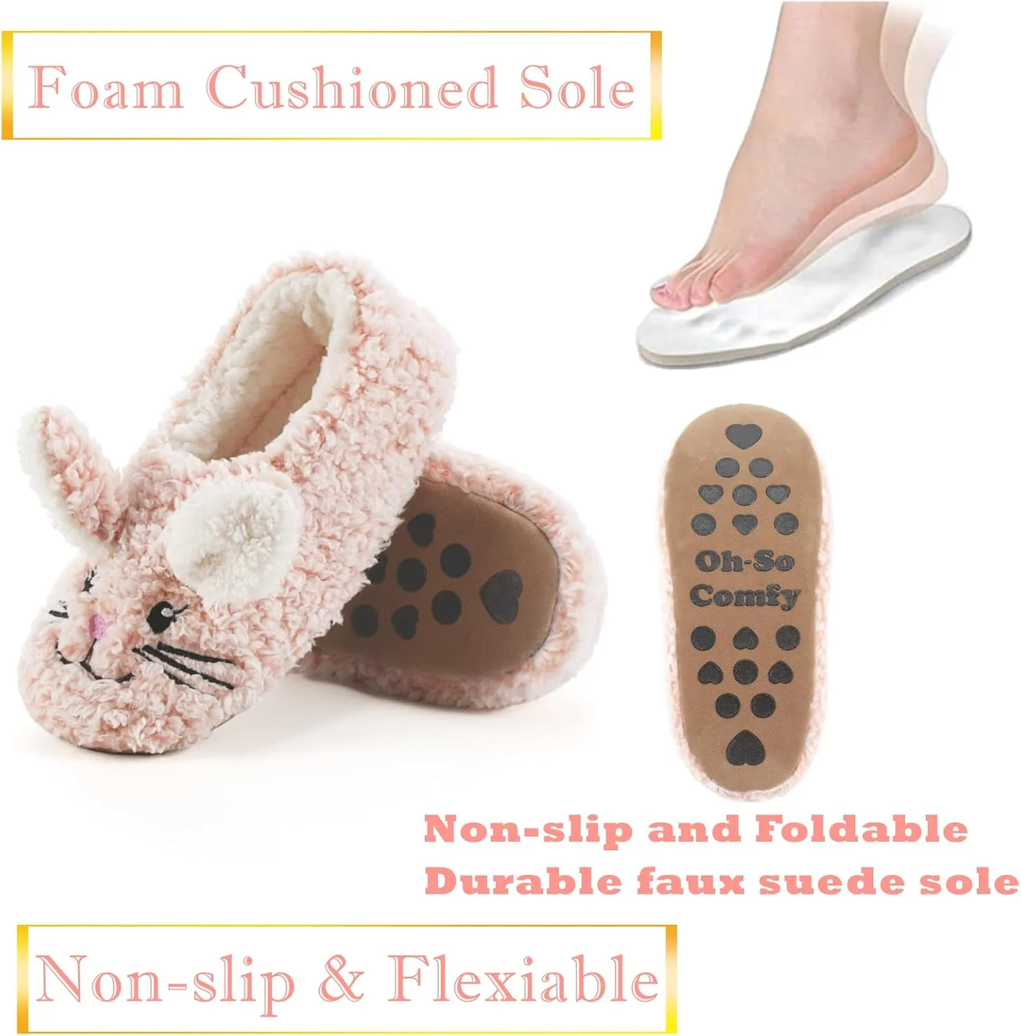 Cute Animal House Slippers, Warm Fuzzy Slipper Socks with Grippers Non Slip, Cozy Funny Gifts