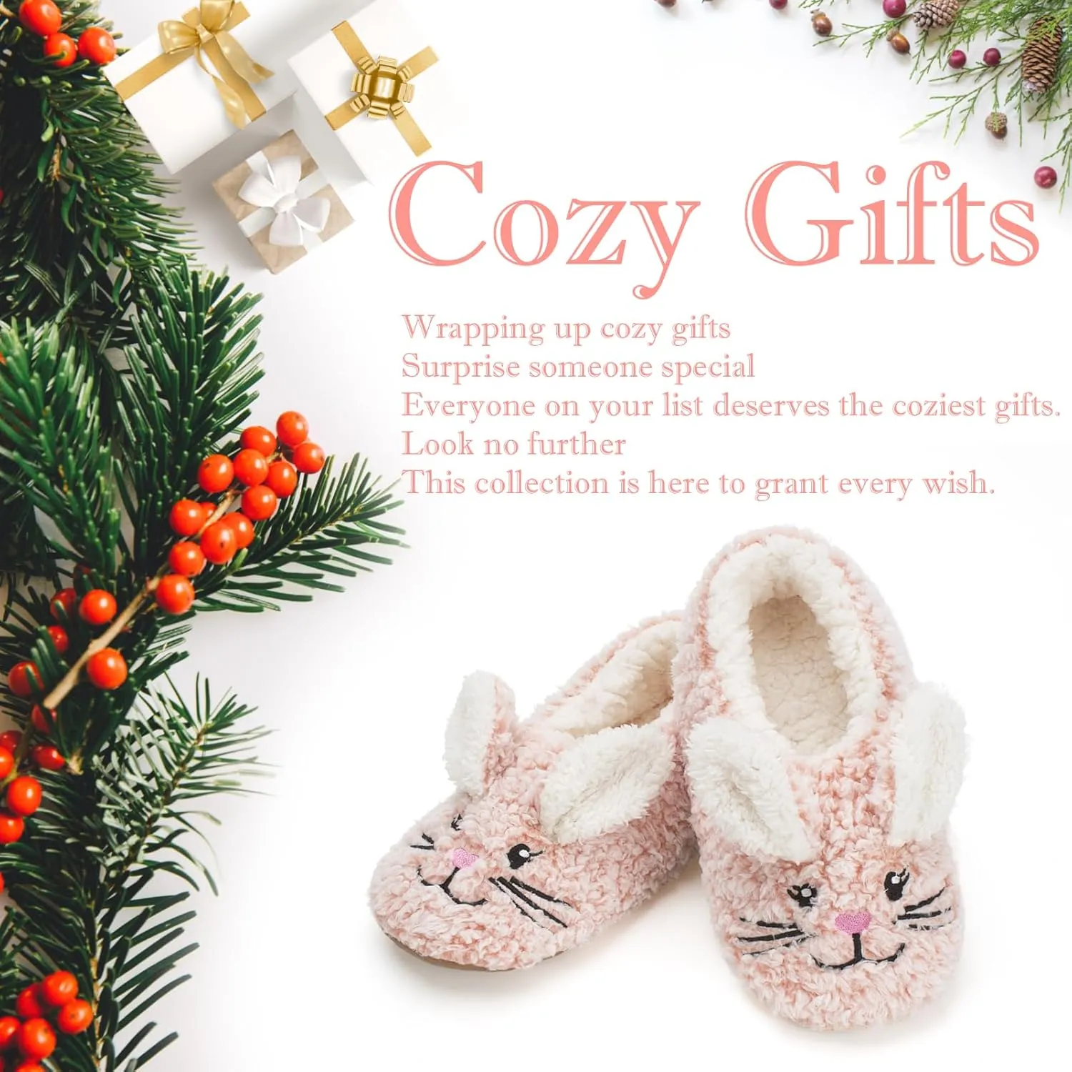Cute Animal House Slippers, Warm Fuzzy Slipper Socks with Grippers Non Slip, Cozy Funny Gifts