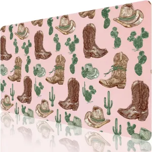 Cute Cool Pattern Large Desk pad 31.5''X15.7''Pretty Cowgirl Boot Desktop Pad Pu Leather Mats Fashion Soft Waterproof Non-Slip Table pad for Girls Women Office Home Work Computer Game