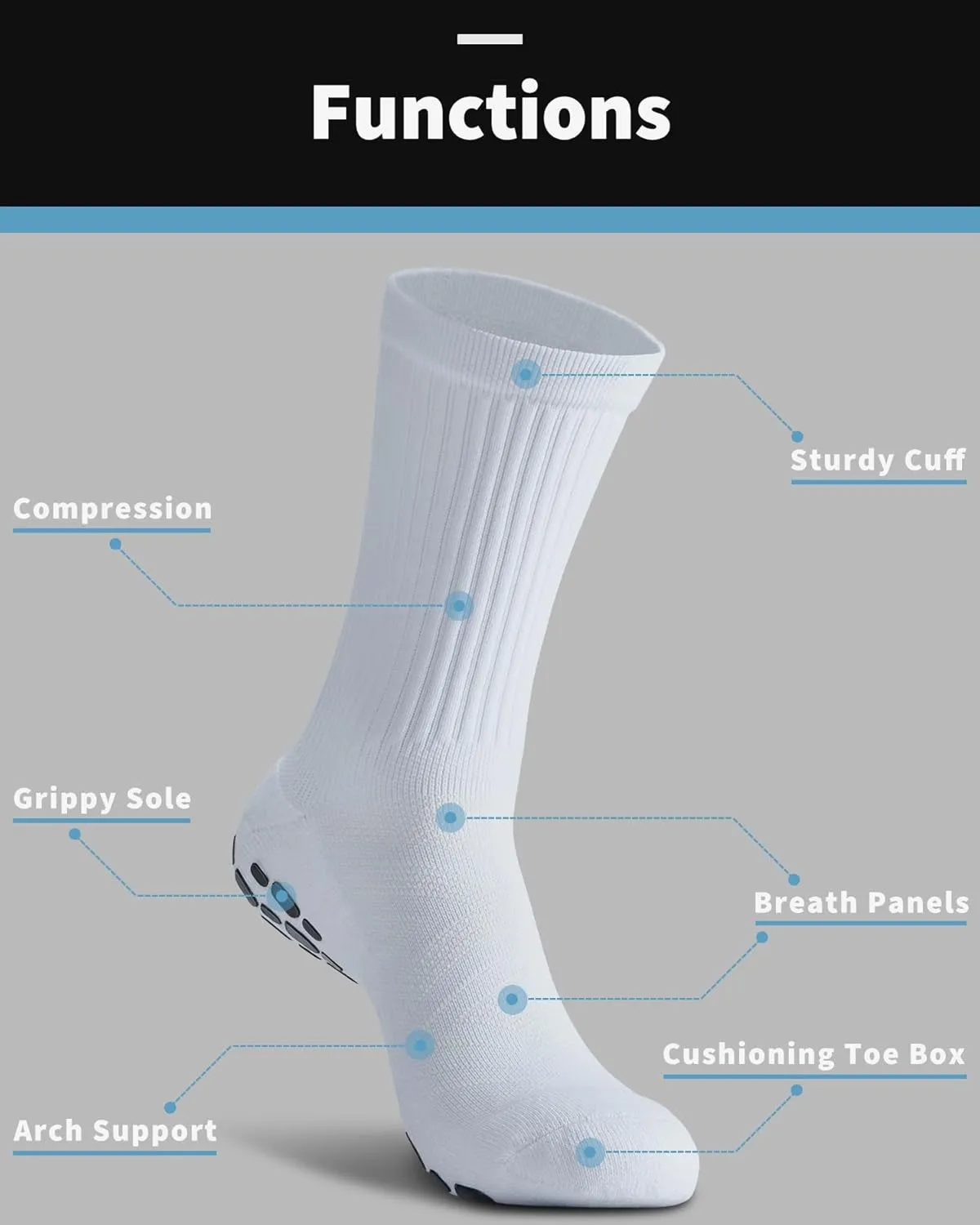 CWVLC Grip Socks Soccer - Cushioned Non-Slip Grippy for Men & Women Athletic - Barre Hospital Sticky Slipper Socks