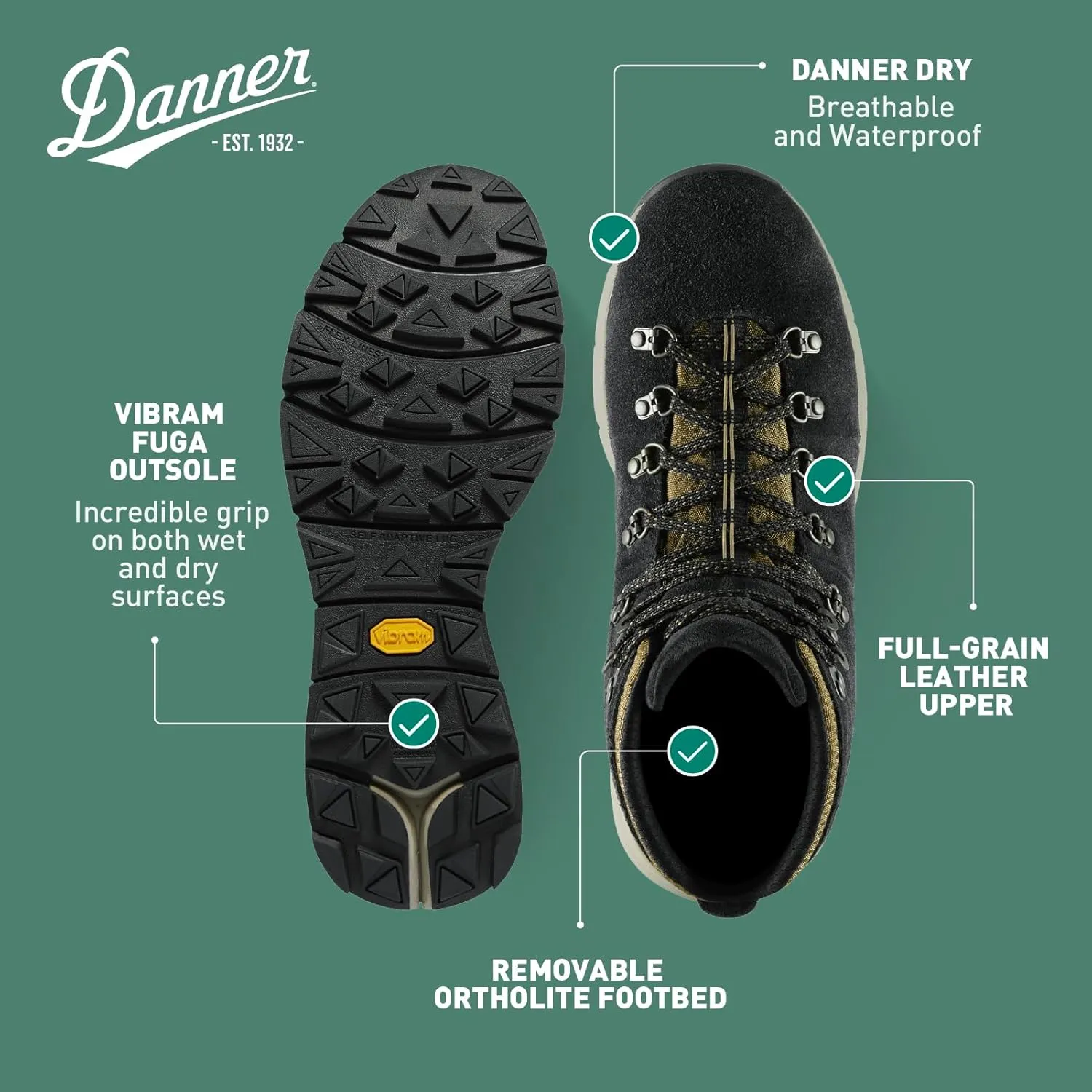 Danner Mountain 600 Hiking Boots for Women - Waterproof, Durable Suede Upper, Breathable Lining, Triple-Density Footbed & Vibram Traction Outsole