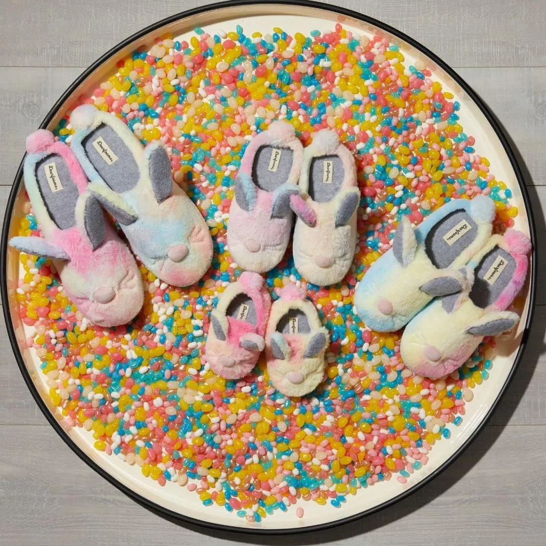 Dearfoams Easter Basket Stuffers Gifts for Kids Family Matching Fuzzy Bunny Slippers