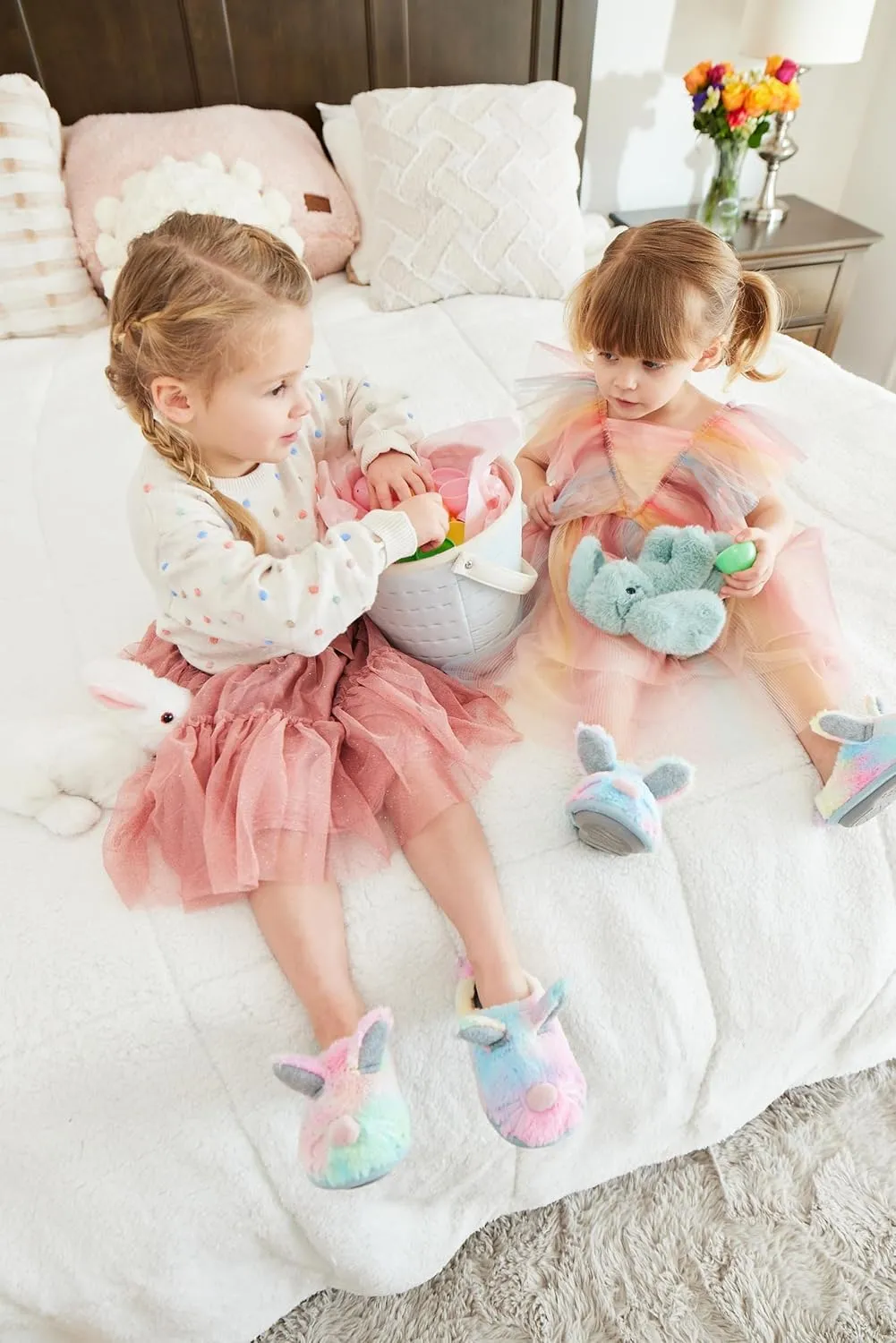 Dearfoams Easter Basket Stuffers Gifts for Kids Family Matching Fuzzy Bunny Slippers