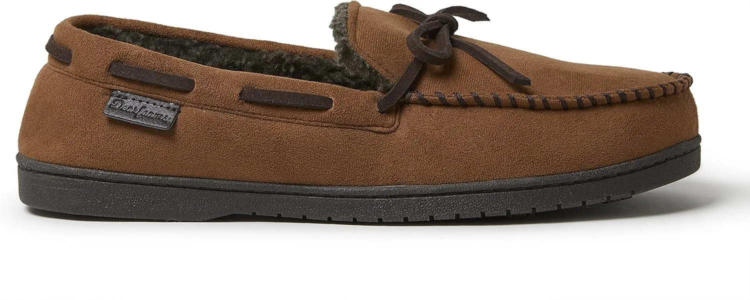 Dearfoams Gifts for Men, Dad, Brother, Husband - Men's Moccasin Slippers - Breathable Memory Foam Toby Men's Slipper