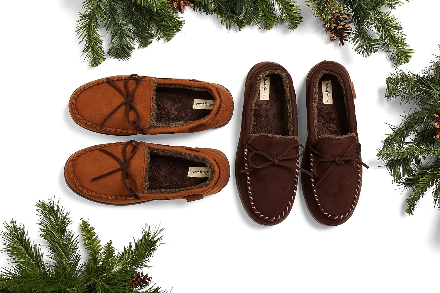 Dearfoams Gifts for Men, Dad, Brother, Husband - Men's Moccasin Slippers - Breathable Memory Foam Toby Men's Slipper
