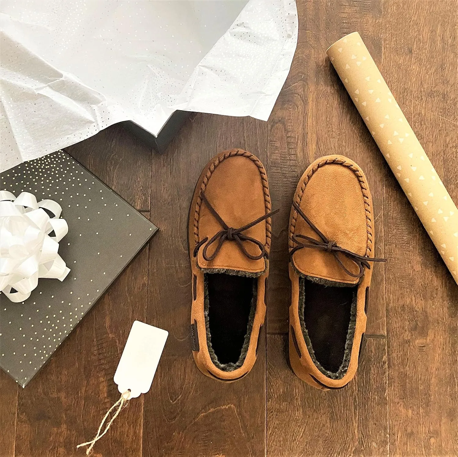 Dearfoams Gifts for Men, Dad, Brother, Husband - Men's Moccasin Slippers - Breathable Memory Foam Toby Men's Slipper