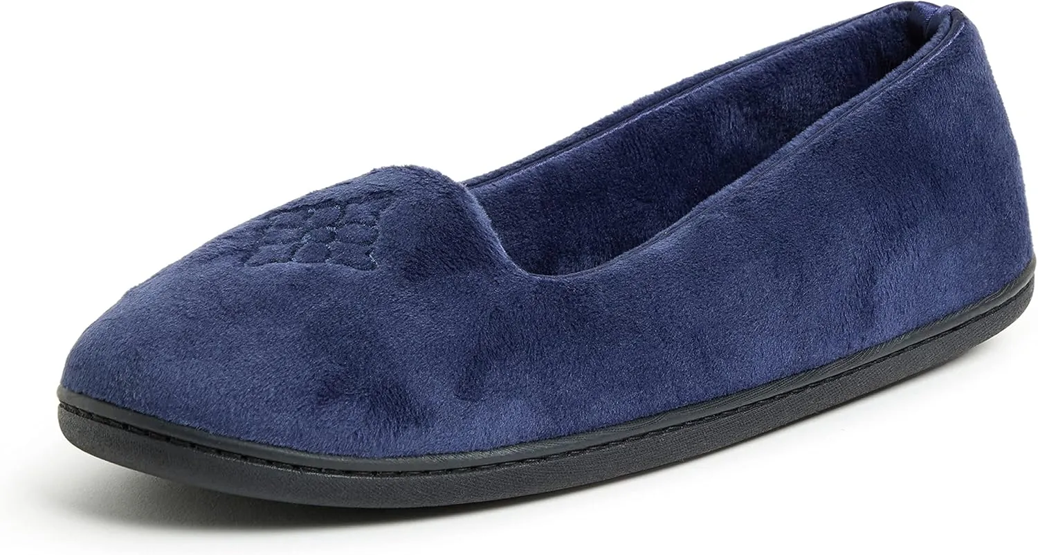 Dearfoams Women's Cozy Memory Foam Indoor Rebecca Closed Back House Ballet Slipper with Wide Widths