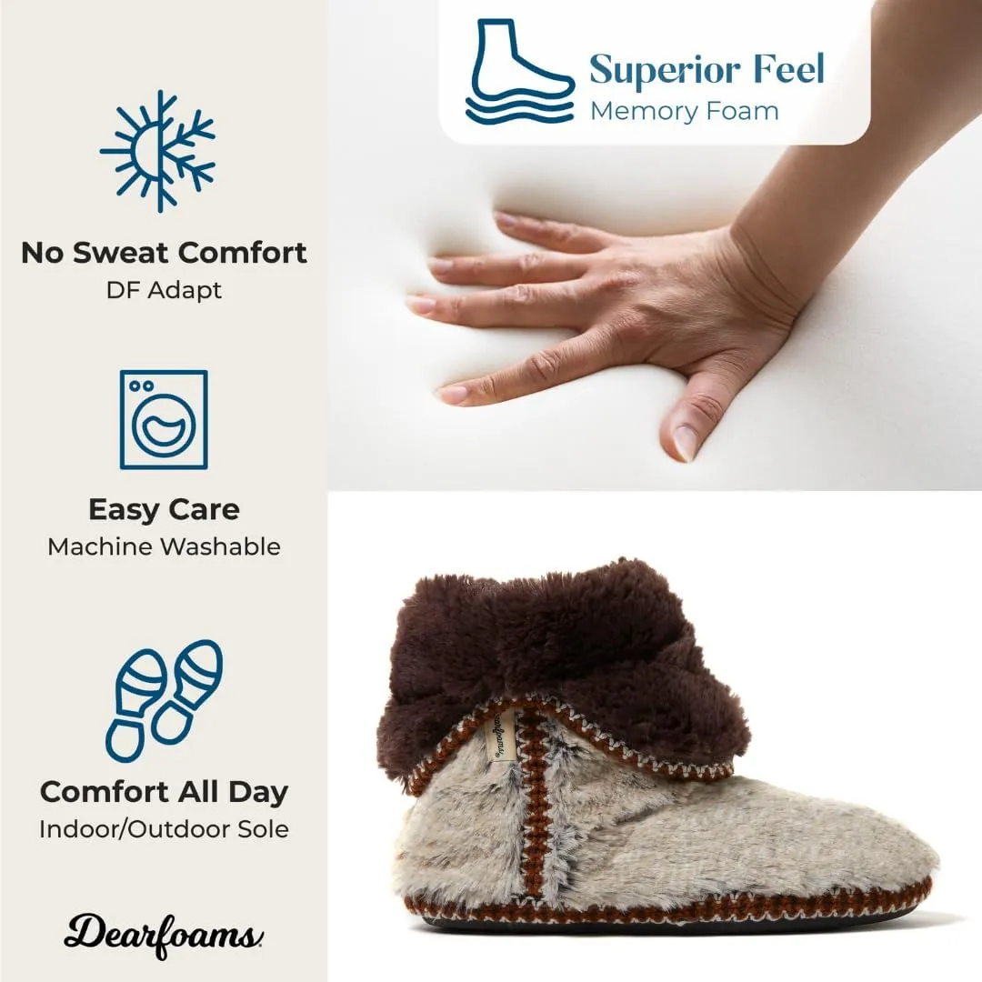 Dearfoams Women's Fuzzy Memory Foam Beth Bedroom Bootie Slipper Sock with Grippers