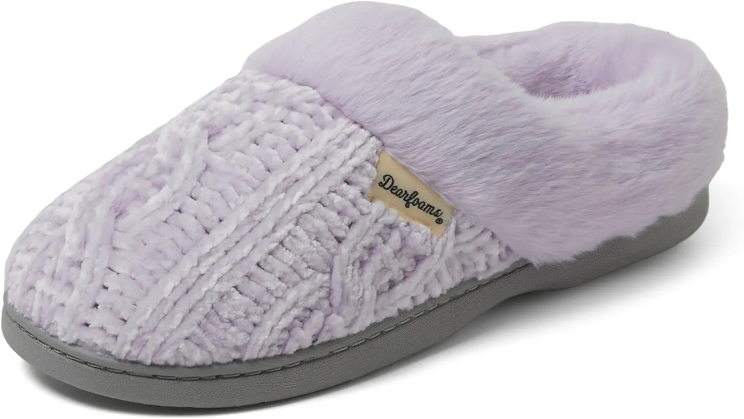 Dearfoams Women's Fuzzy Memory Foam Cable Knit Claire Clog House Slipper with Wide Widths