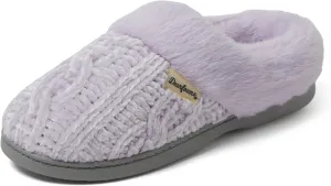 Dearfoams Women's Fuzzy Memory Foam Cable Knit Claire Clog House Slipper with Wide Widths