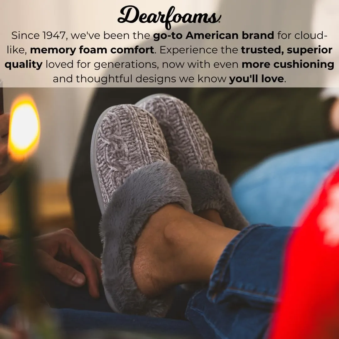 Dearfoams Women's Fuzzy Memory Foam Cable Knit Claire Clog House Slipper with Wide Widths