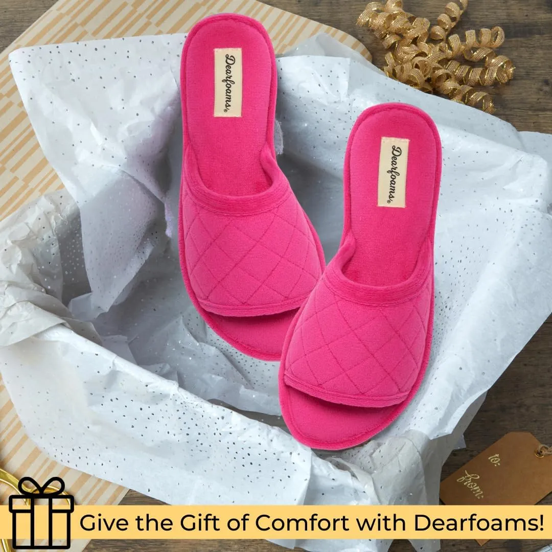 Dearfoams Women's Indoor Fuzzy Memory Foam Cloud Slip On Beatrice House Slide Slipper