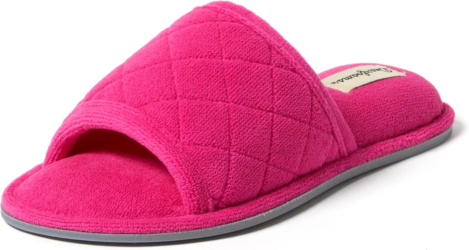 Dearfoams Women's Indoor Fuzzy Memory Foam Cloud Slip On Beatrice House Slide Slipper