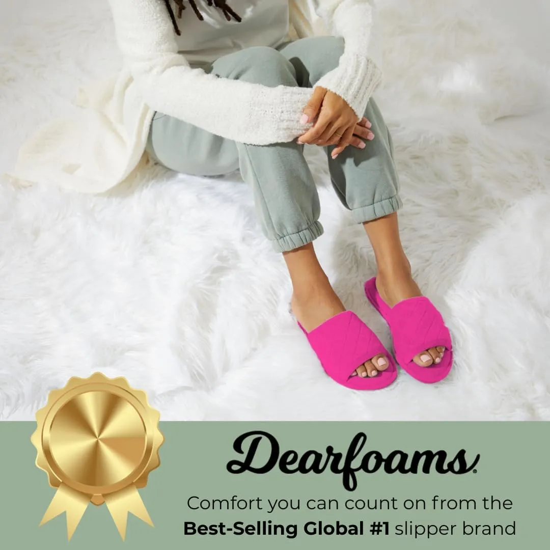 Dearfoams Women's Indoor Fuzzy Memory Foam Cloud Slip On Beatrice House Slide Slipper