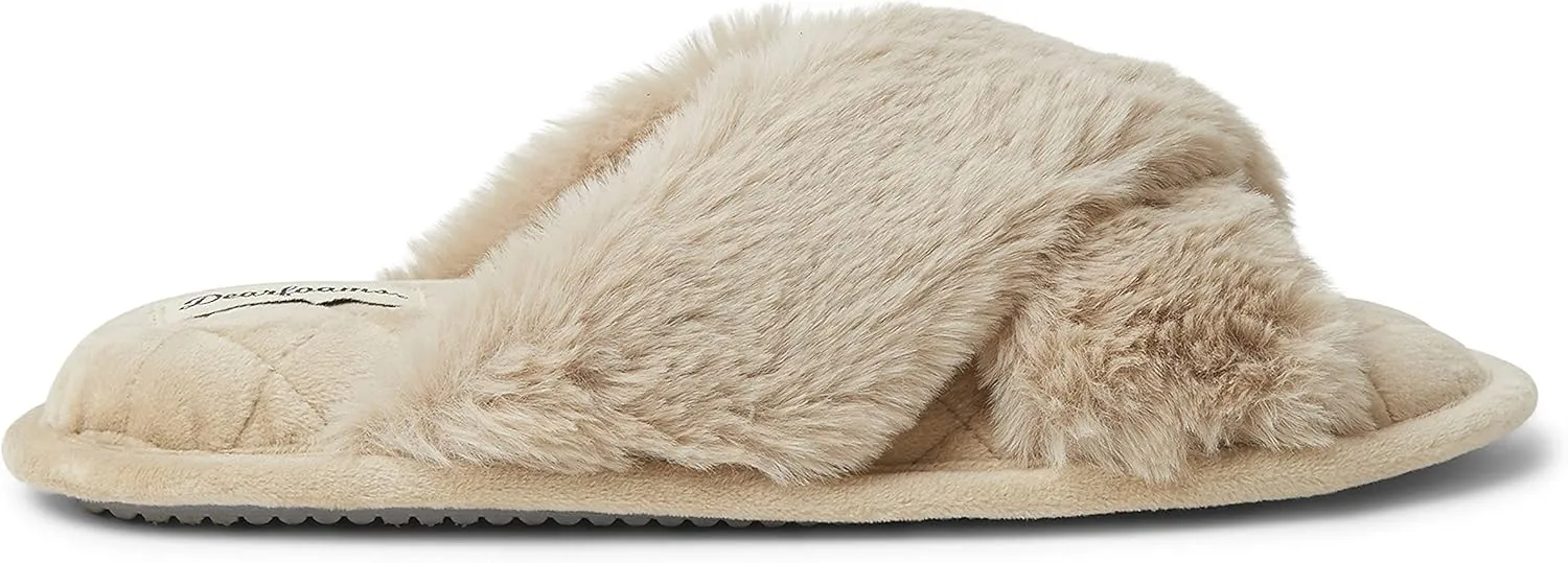Dearfoams Women's Jessica Furry Cross Band Slide Slipper