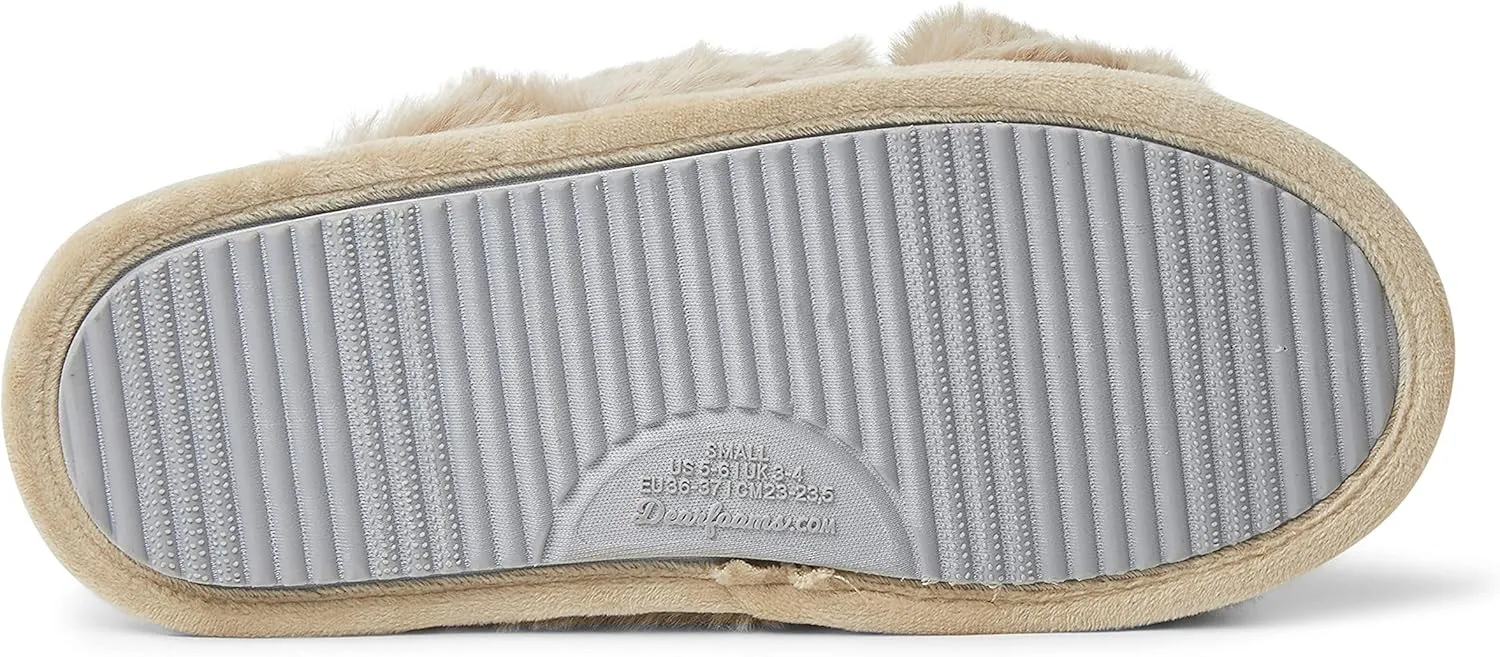 Dearfoams Women's Jessica Furry Cross Band Slide Slipper