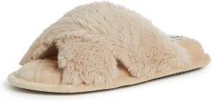 Dearfoams Women's Jessica Furry Cross Band Slide Slipper